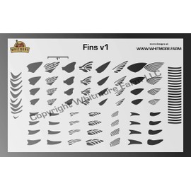 Fins v1 Assortment Fishing Lure Airbrush Stencil - Mylar Reusable (7.5 Mil Mylar)