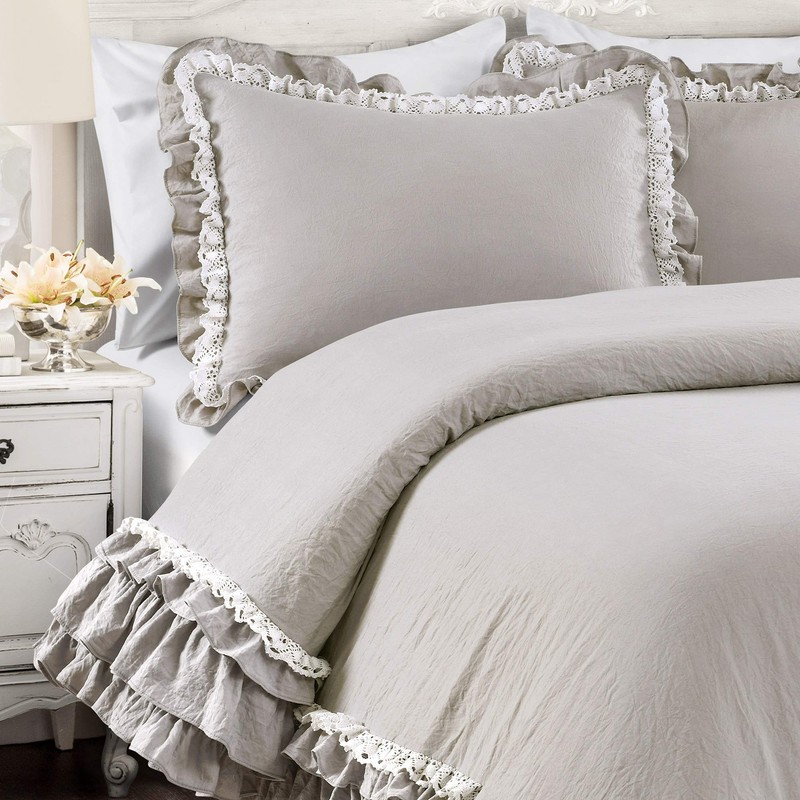 Lush Decor Ella Ruffle Lace Comforter, 3 Piece Set, Full/Queen,