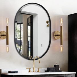POZINO Oval Beveled Mirror, 24"x36" Bathroom Mirror for Over Sink, Rounded Rectangle Mirrors, Modern Oblong Vanity Wall Mirrors in Premium Stainless Steel Frame Hangs Horizontal Or Vertical