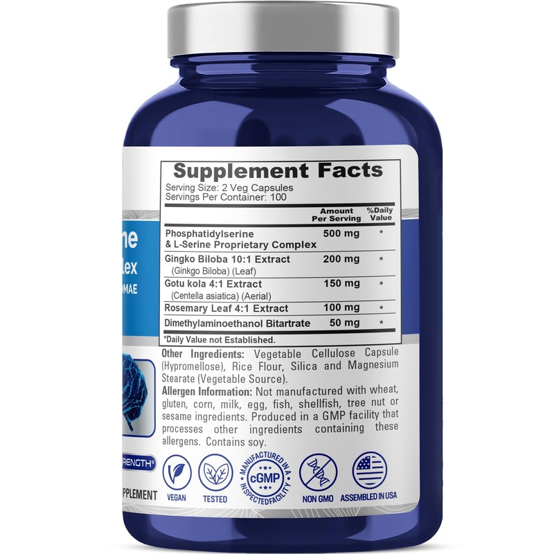 NusaPure Phosphatidylserine Memory Ultimate Complex 1000mg 200 Vegetarian Caps (Vegan,