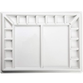 MEEDEN Artist Studio Porcelain Watercolor Paint Palette, 13 by 10 Inch Mixing Ceramic Painting Tray for Watercolor Gouache Painting, 17 Wells