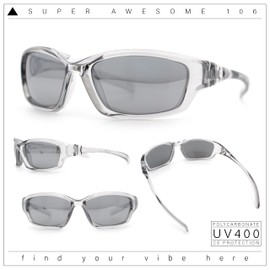 90s Styling Rectangular Fem Color Sport Plastic Wrap Around Sunglasses Slate - Grey