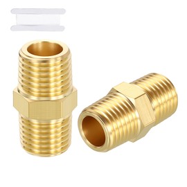 Rebower 2 Packs Male to Male Adapter, 1/4" MNPT x 1/4" MNPT Hex Nipple Pipe Extension Fittings W/Sealing Tape for Industrial, Fluid Transfer, Home Gardening, Water Treatment, Gas Line