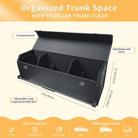 XCF Trunk Organizer for SUV, Collapsible Leather Trunk Organizer for Car with Lid Car Storage for Sedans, Truck, Van, Jeep (Black, 37 x 11.4 x 12.2in)