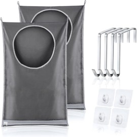2-Pack Durable Hanging Laundry Hamper Bag Behind Door Space Saving with Stainless Steel Hooks Zip, for Bathroom,Travel,College Dorm (Extra Large-Dark Grey)