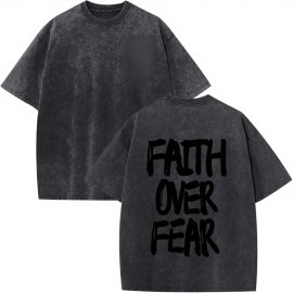 Christian Men's Vintage Oversized Acid Wash Religious T-Shirt with Jesus & God GraphicsColor: Aa-black, Size: 2 XL