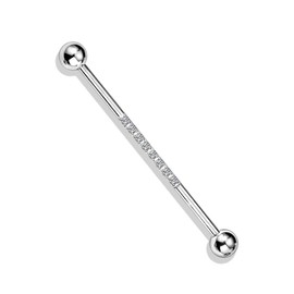 Pierced Owl 14G Stainless Steel CZ Crystal Lined Industrial Barbell (Silver Tone/Clear)