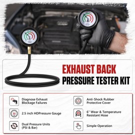 Exhaust Back Pressure Tester Kit，Professional Automotive Exhaust Back Pressure Gauge Set with 6-Foot Hose
