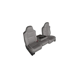 Durafit Seat Covers, 2002-2010 F250-F550 Super Duty, Front 40/20/40 Split Bench Seat with High Back Buckets Seats, Exact Fit Seat Covers, Durable & Style, in Choose Leatherette Fabric (L7 Gray)