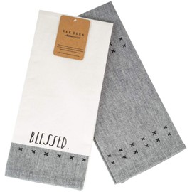 LEQISMART Rae Dunn Kitchen Towels White and Black 2 Piece Set Farmhouse Accessories for Everyday Use (Black-Blessed)