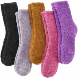 ANTSANG Fuzzy Socks for Women Men Slipper Fluffy Cozy Warm Winter Thick Plush Crew Socks 5 Pairs(Dark O,M)