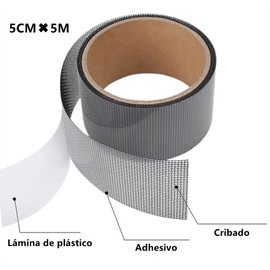 Kit de Reparación de Mosquitera para Pantalla de Ventana, Reparación para Mosquiteros de Ventanas y Mosquiteras, 5 CM x 5 MTS (Gris)