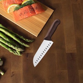 TrueCraftware- 7” Blade Santoku Knife Hollow Ground German Steel with Brown Polypropylene Handle- Razor Sharp Kitchen Chefs Knife for Meat Poultry Cutting Home Kitchen Restaurants