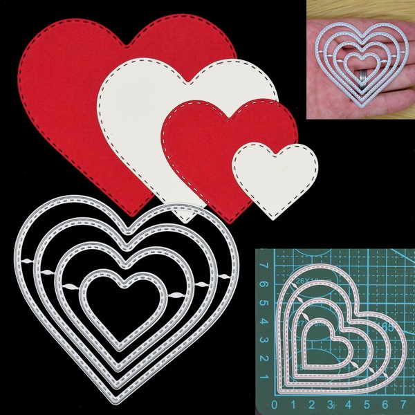 Nest of 4 Heart Stitch Patterned Metal Cutting Dies, Hearts,