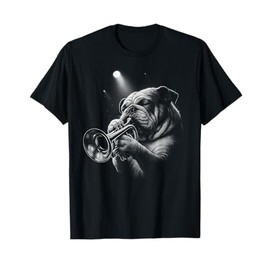 English Bulldog Playing Trumpet Jazz Music Dog Lover T-Shirt