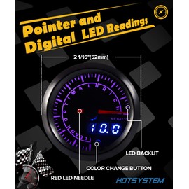 HOTSYSTEM 7 Color Pyrometer Exhaust Gas Temperature EGT Gauge Kit 300 to 1300 Celsius Pointer & LED Digital Readouts 2-1/16" 52mm Black Dial for Car Truck(Celsius)