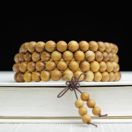 Zen Dear Natural Golden Sandalwood Mexican Bocote Mala Prayer Bracelet Link Wrist Necklace Beads (6mm 108 beads)