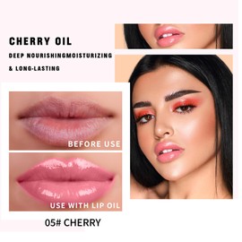 Hydrating Lip Glow Oil - Moisturizing Tinted Lip Gloss Plumping Nourishing Non-sticky Long Lasting Lip Stain with Cherry Oil 0.27 fl.oz (Cherry)
