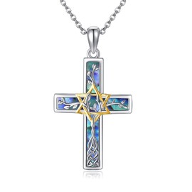 ONEFINITY Star of David Necklace S925 Sterling Silver Star of David Cross Necklace Tree of Life Jewellery Gifts for Women, Sterling Silver, No Gemstone