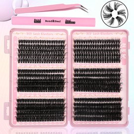 Gmagictobo Lash Clusters Fluffy Volume Eyelash Clusters 590Pcs Cluster Eyelash Extensions DIY Lashes Clusters Lash Bond and Seal Lash Tweezers