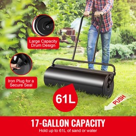 Happybuy 17 Gallon Lawn Roller, Steel Sand/Water Filled Yard Roller, U-Shaped Ergonomic Handle, Easy-Turn Plug for Lawn/Garden/Farm Use, Black