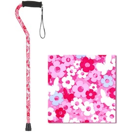 NOVA Designer Walking Cane with Offset Handle, Lightweight Adjustable Walking Stick with Carrying Strap, “Pink Petal Power” Design