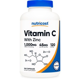 Nutricost Vitamin C with Zinc Capsules, 120 Servings - 1000mg, 45mg Zinc, Non-GMO, Gluten Free Vitamin C Supplement