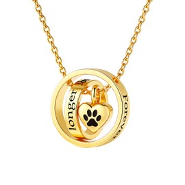InfuMemo Cremation Jewelry for Ashes Pendant Dog/Cat Funeral Keepsake Urn Necklace Paw Print Memorial Necklace Forever in My Heart,No Longer by My Side Pet