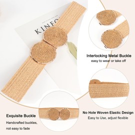 ALAIX Straw Woven Elastic Belt for Women Wide Stretch Waistband for Dress Boho Summer Dress Belts