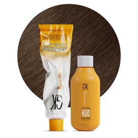 GK HAIR Global Keratin Natural 6 Dark Blonde Hair Color Cream Tube (3.4 Fl Oz/100ml) + 20 Volume Developer (5 Fl Oz/150ml) - Professional Permanent Long Lasting Toner Dye