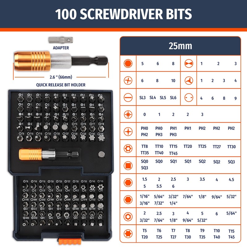 PRIDE&CRAFT 102PC Screwdriver Bits Set With 1/4'' Quick Release Bit
