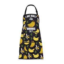 FUSTMW Banana Apron Gifts for Banana Lovers Fruit Kitchen Apron Bananas Print Cooking Gardening Apron with Pocket (Banana Apron)