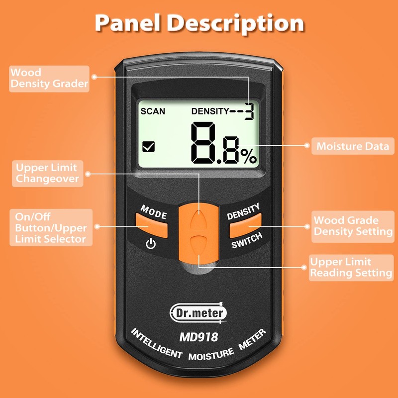 Dr.meter Pinless Wood Moisture Meter, Upgraded Version Inductive Pinless Tools