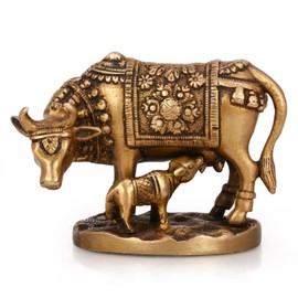 Purpledip Brass Statue Kamdhenu Cow With Calf