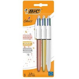 Bic 4 Colour Shine ballpoint pens have a sleek, modern, & metallic look in either rose gold, silver or gold. (‎964774)