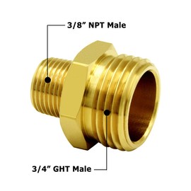 Hooshing 4PCS Garden Hose Adapter 3/8" NPT to 3/4" GHT Male to Male Solid Brass Hose Connector Pipe Fittings
