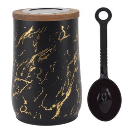 Airtight Coffee Canister 800ml Stainless Steel Coffee Bean Storage Container with Visible Lid and Spoon for Tea Flour Cereal Sugar Dry Food Black