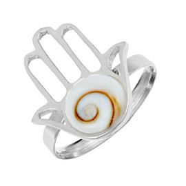 81stgeneration Women's 925 Sterling Silver 2.4 mm Shiva Eye Shell Fatima Hand Adjustable Ring
