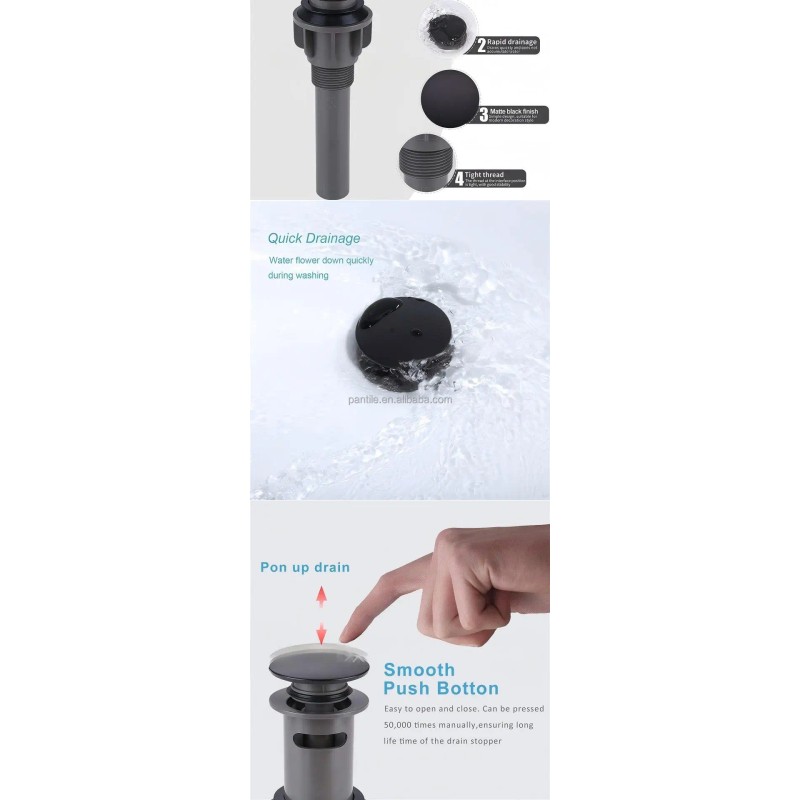 Pop up Basin Drain Black Plastic Plated With Overflow Stopper