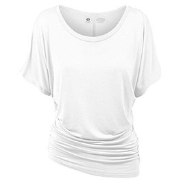 CLOYA Womens Short Sleeve Boat Neck Side Shirring Dolman Drape Top (S, White)