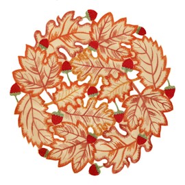 GRANDDECO - Juego de 4 manteles individuales redondos de Acción de Gracias con hojas de arce bordadas, decoración de mesa de cosecha otoñal para fiesta de Acción de Gracias, cena y uso diario de 35,5 cm