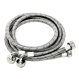 2-Pack Premium Stainless Steel Washing Machine Hoses - 5 FT No-Lead Burst Proof Red and Blue Lined Water Inlet Supply Lines - Universal 90 Degree Elbow Connection - 10 Year Warranty