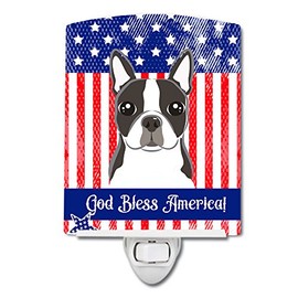 Caroline's Treasures BB2133CNL American Flag and Boston Terrier Ceramic Night Light Compact, UL-Certified, Ideal for Bedroom, Bathroom, Nursery, Hallway, Kitchen, 6x4x3, Multicolor