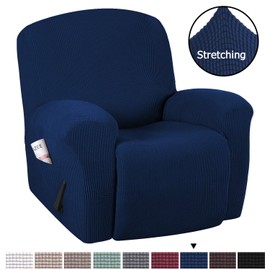 Stretch Recliner Slipcovers 1-Piece Durable Soft High Stretch Jacquard Sofa Furniture Cover Form Fit Stretch Stylish Recliner Cover/Protector (Recliner, Navy)