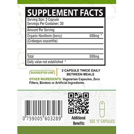 NutreeVit 100% Organic - Hawthorn Berry Powerful Superfood Formula (200 Capsules)