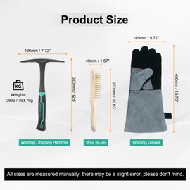 HARFINGTON 3pcs 28oz Welding Chipping Hammer with 10.6" Welding Steel Wire Brush & 16" Welding Gloves Slag Remove Tool Kit for Rock Pick Forged Brick, Black