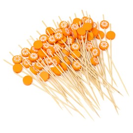 Honbay 100PCS Orange Bamboo Cocktail Picks Fruit Food Hamburger Toothpicks Cupcake Toppers Sandwich Appetizer Decorative Skewers Drink Garnish Holiday Birthday Party Decoration Sticks