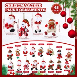 Jerify 48 Pcs Christmas Tree Plush Ornaments Santa Snowman Bear Xmas Decorations Traditional Christmas Tree Pendant Rustic Doll Ornaments Tree for Holiday Party Supplies (Cute)