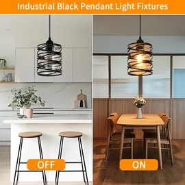 foucasal Black Pendant Lights for Kitchen Island, Industrial Farmhouse Pendant Light Fixtures with Seeded Glass Shade, Adjustable Spiral Iron Pendant Lighting for Foyer Hallway Dining Room Kitchen