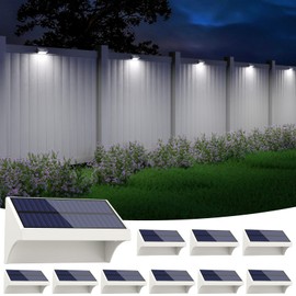 NIORSUN Outdoor Fence Lights, 10 Pack Waterproof LED Solar Fence Lights with 1500mAh Battery, Warm White/Cool White/RGB, Easy-to-Install Wall Light for Deck, Patio, Railing, Stairs, Backyard – White